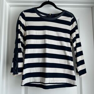 J. Crew Blue & White Striped Shirt with Faux Leather Trim